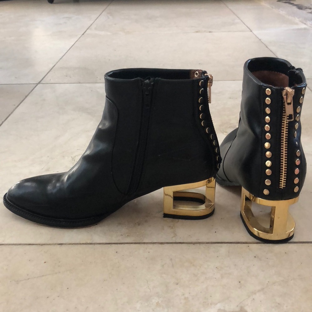 Jeffrey Campbell Black Booties w/ Gold Caged Heel